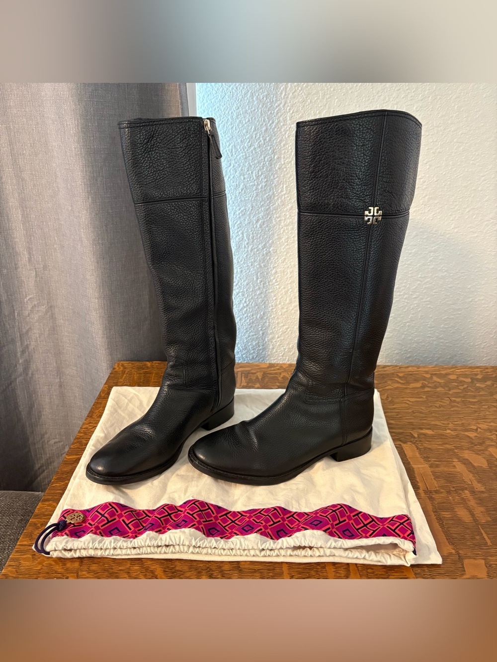 Tory Burch‎ Women’s Black Leather Knee High Riding Boots Size 8M Pebbled Leather